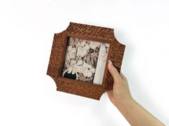Hand Carved Textured Wood Frame 5x5"-Rustic Boho Wall Art & Photo Display