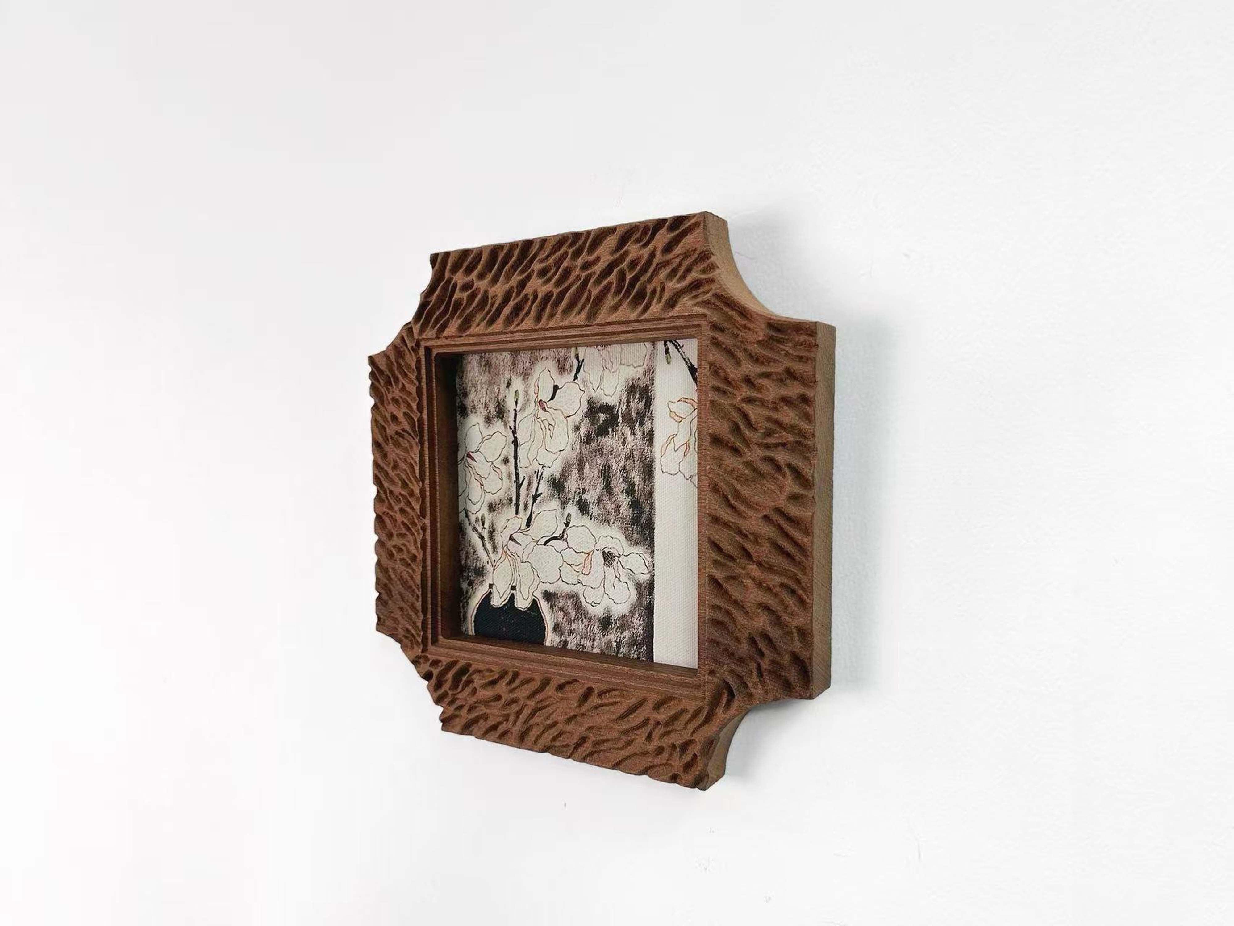 Hand Carved Textured Wood Frame 5x5"-Rustic Boho Wall Art & Photo Display