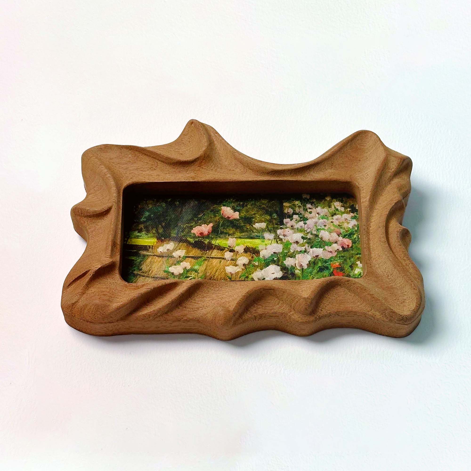 Handcrafted Wavy Solid Wood Picture Frame – Vintage Floral Art For Cozy Cottagecore Home Decor