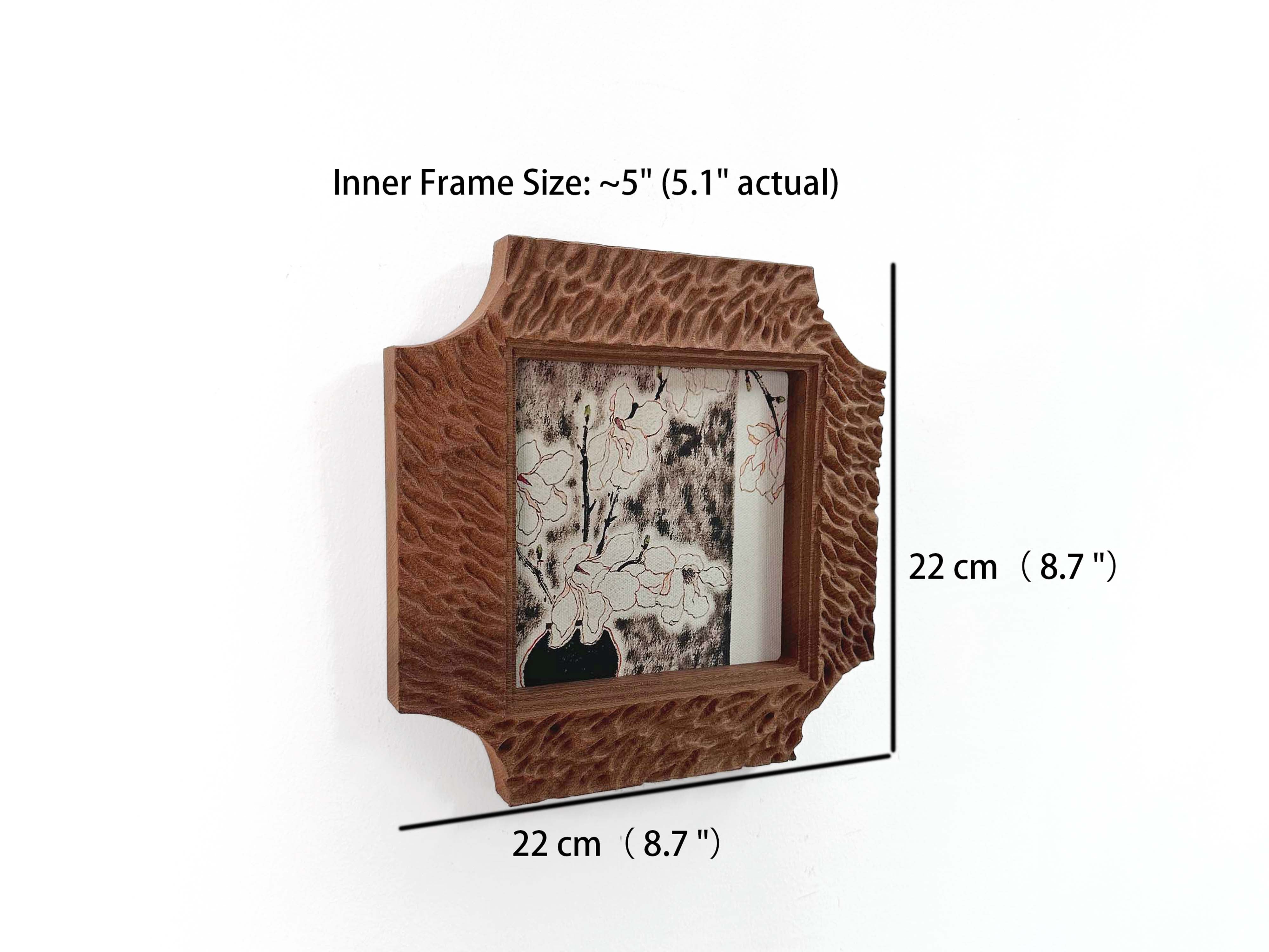 Hand Carved Textured Wood Frame 5x5"-Rustic Boho Wall Art & Photo Display