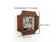 Hand Carved Textured Wood Frame 5x5"-Rustic Boho Wall Art & Photo Display