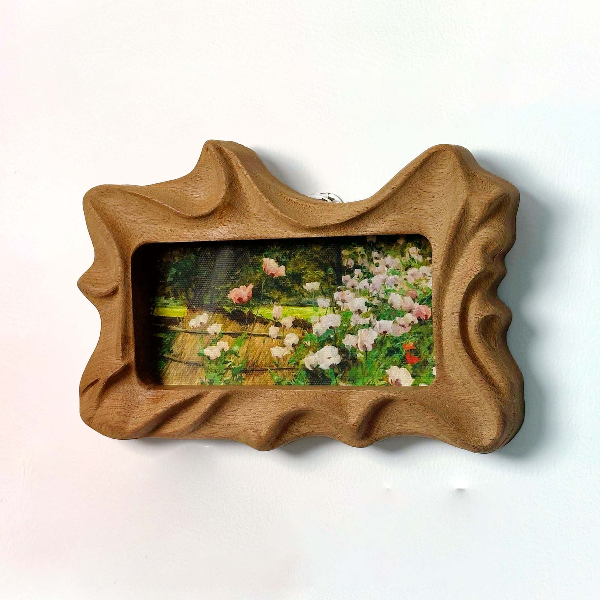 Handcrafted Wavy Solid Wood Picture Frame – Vintage Floral Art For Cozy Cottagecore Home Decor