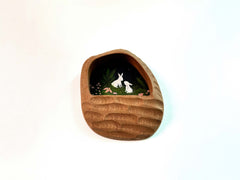 Rustic Hand-Carved Wall Niche Frame with Bunny Landscape Art | Cozy Home Decor