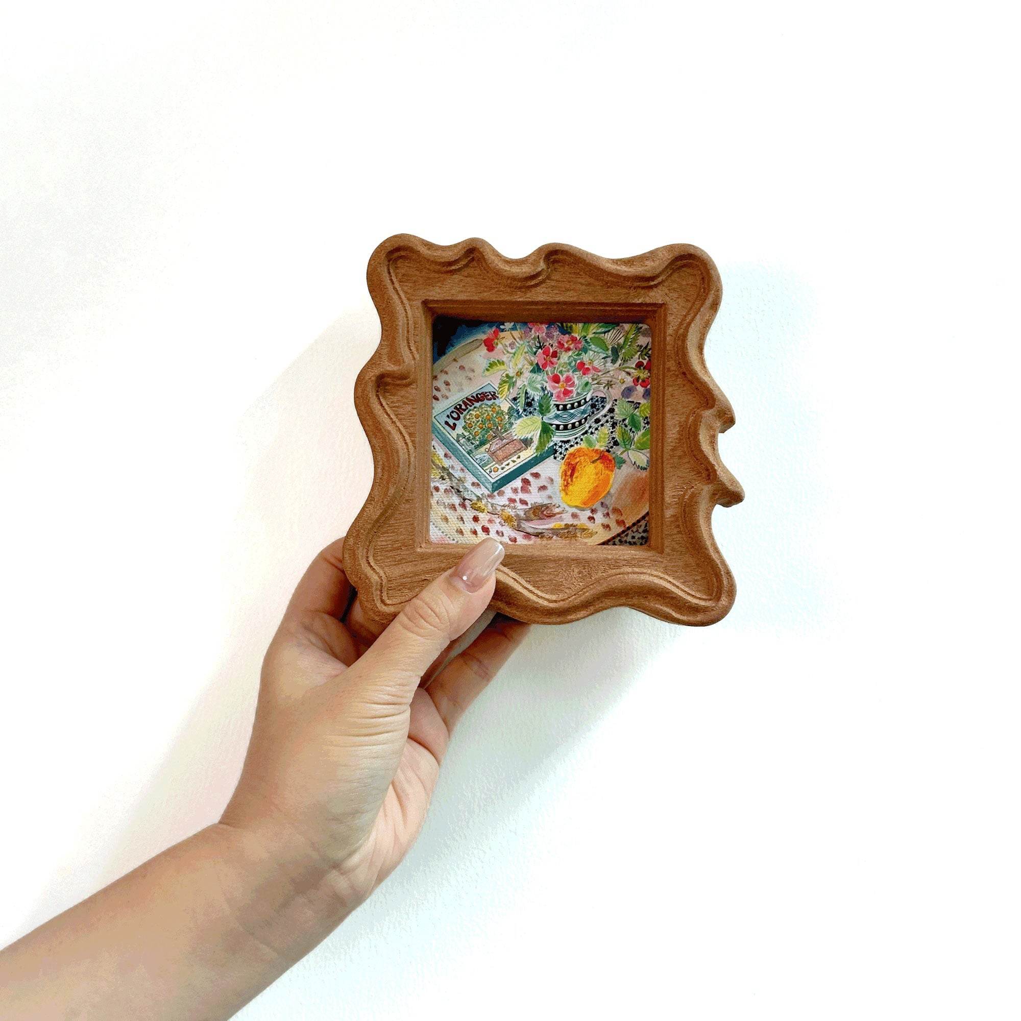 Ornate Wavy Handmade Solid Wood Frame – Fits 3x3"