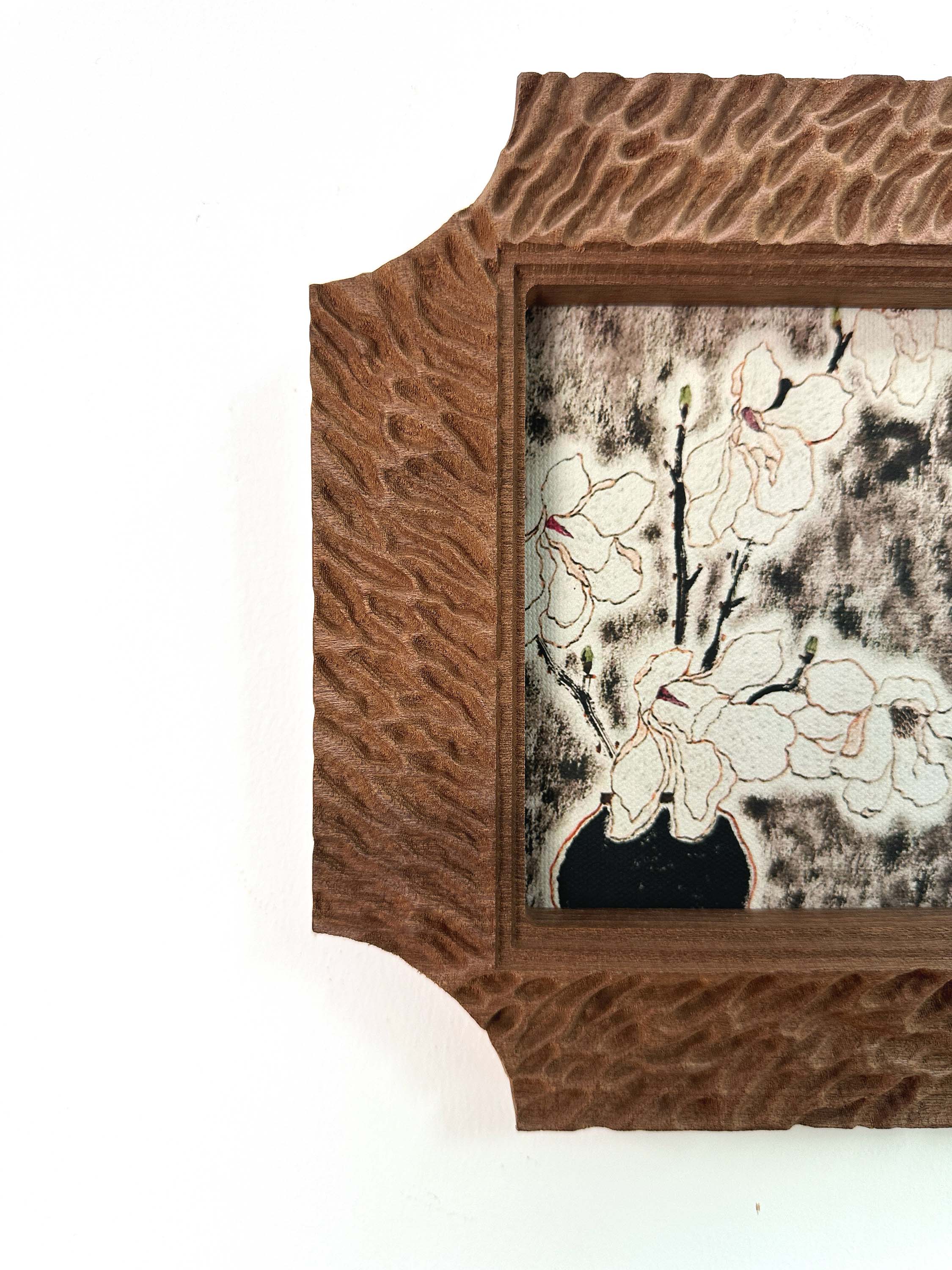 Hand Carved Textured Wood Frame 5x5"-Rustic Boho Wall Art & Photo Display