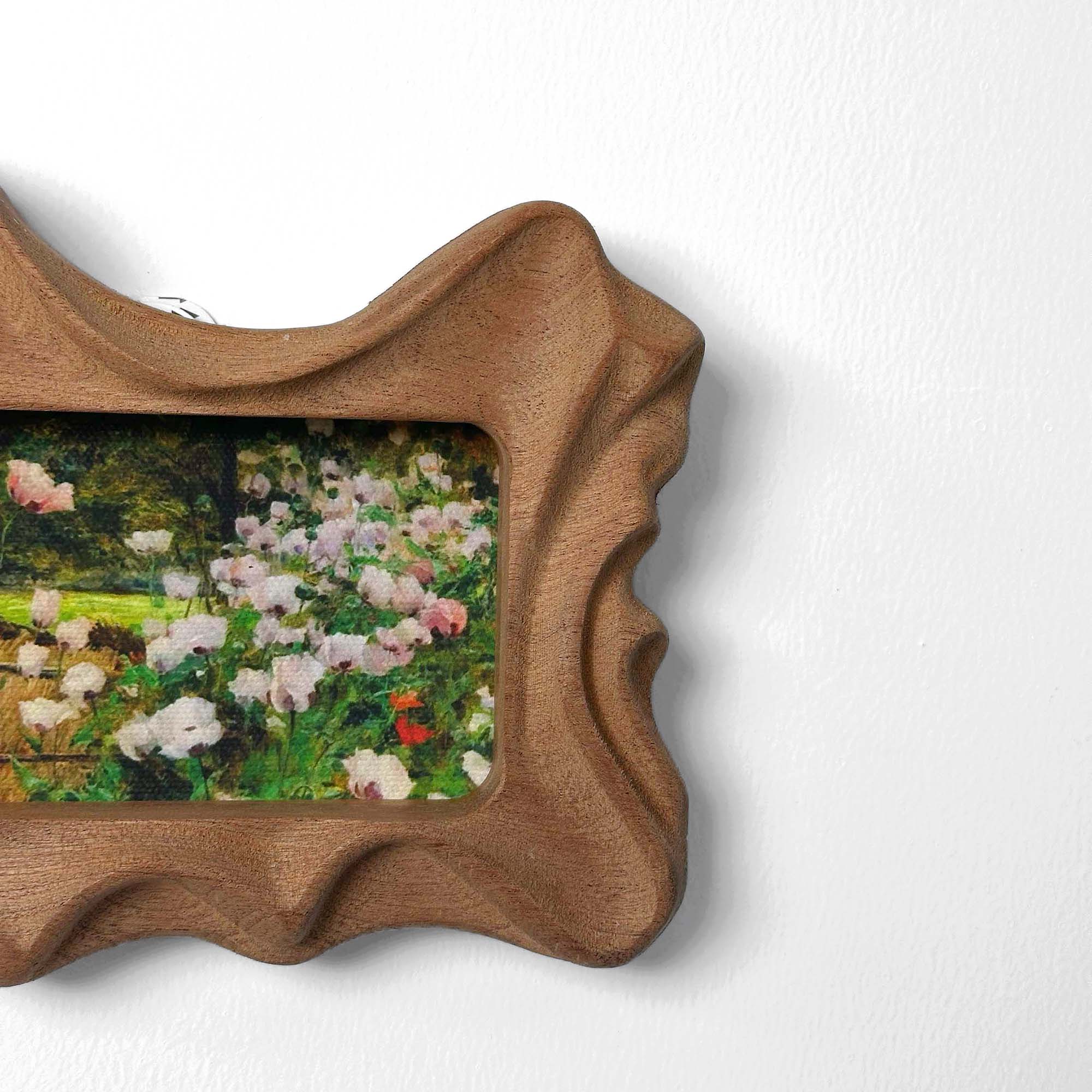 Handcrafted Wavy Solid Wood Picture Frame – Vintage Floral Art For Cozy Cottagecore Home Decor